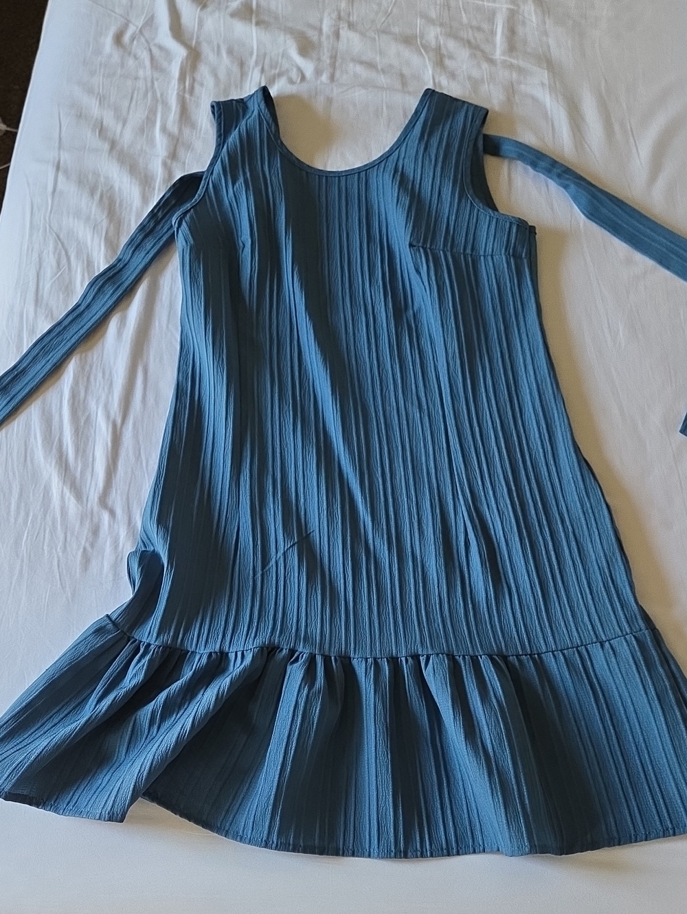 Sleeveless Blue Ruffle Hem Dress